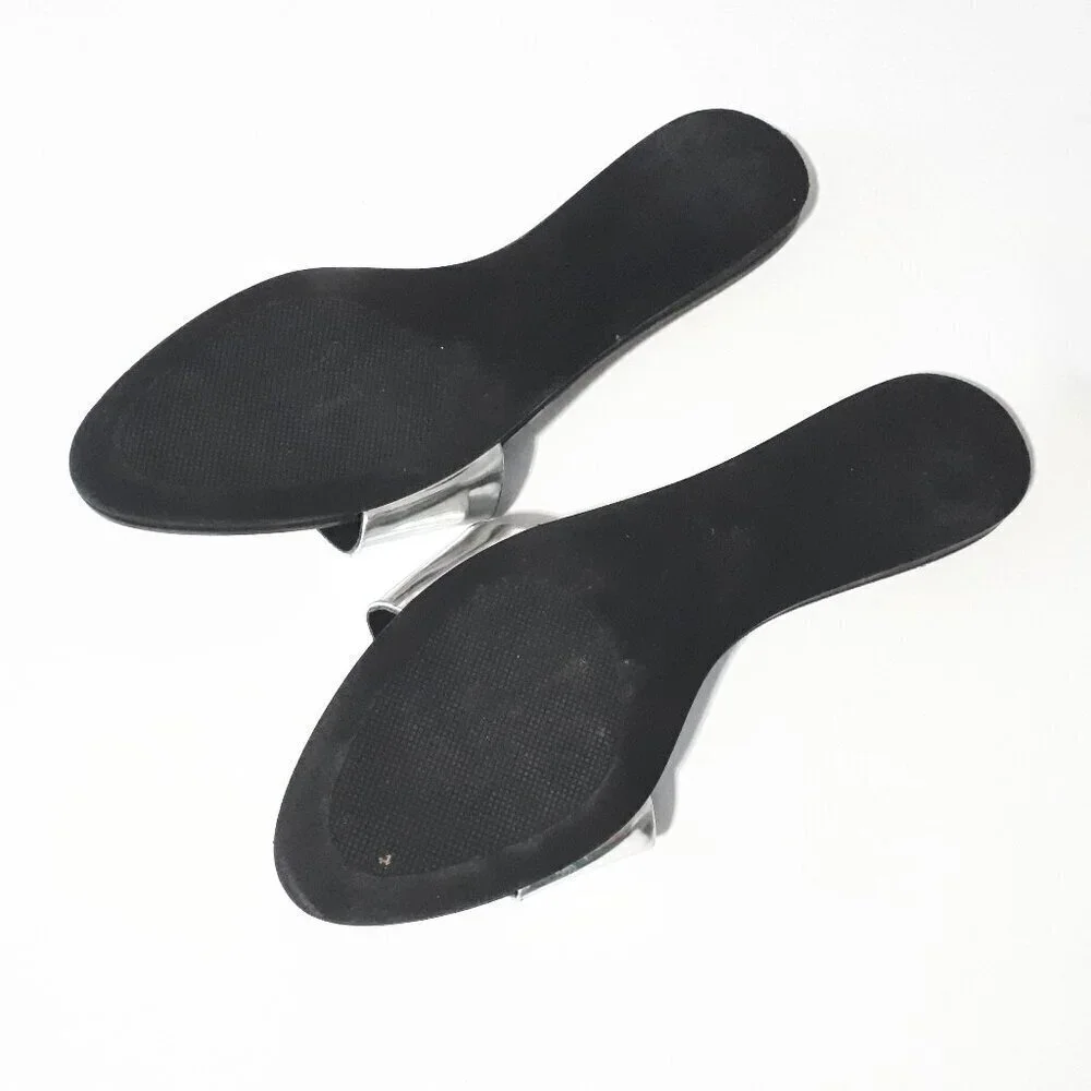 Zara patent metallic silver pool slide sandals, 36 or 41 - Picture 3 of 8